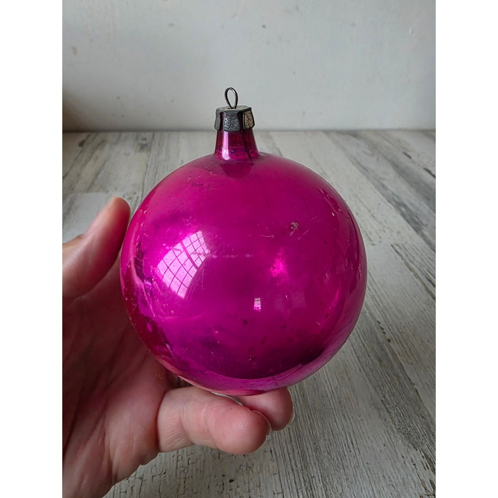 Vintage Poland pink large solid ornament glass Xmas tree